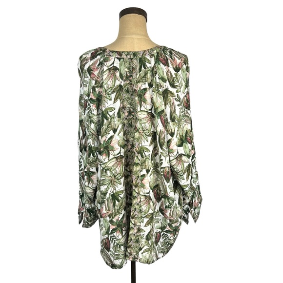 Ulla Popken botanical multicolored print long sleeve tunic top SZ 28 - Picture 4 of 11